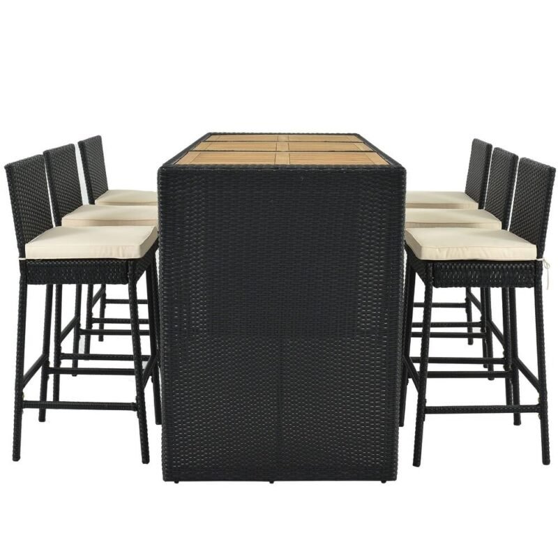 DEVOKO 7-Piece Outdoor Patio Rattan Bar Set (Black and Cream) - Image 5