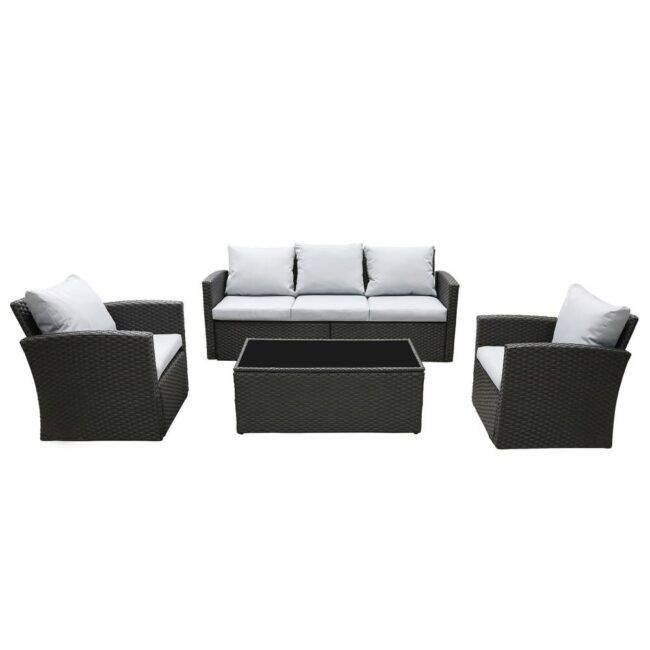 DEVOKO 4-Piece Rattan & Wicker Outdoor Patio Furniture Conversation Sofa Set (Black and Grey) - Image 4