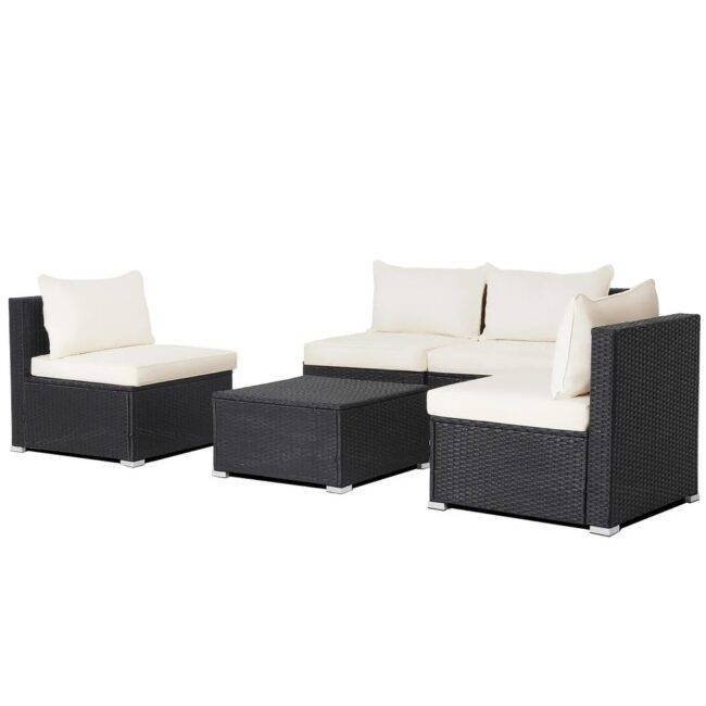 Rattan & Wicker Patio Sofa Set (Black/White) - Image 5