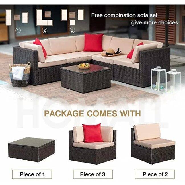 DEVOKO 3-Piece L-Shape Outdoor Patio Furniture Set: Dark Brown & Cream - Image 5