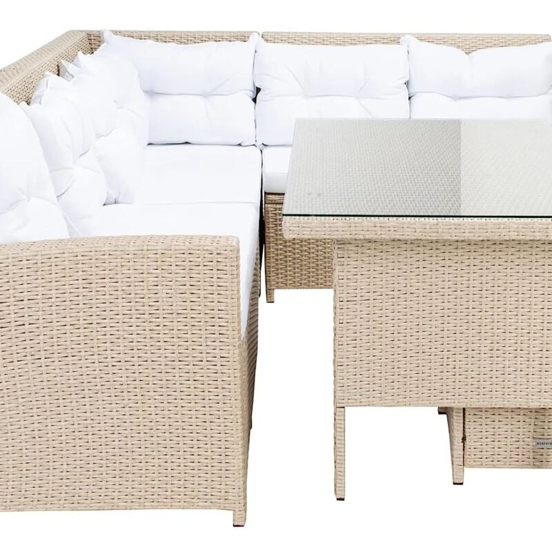 5-Piece Wicker Patio Conversation Set (Beige/White) - Image 4