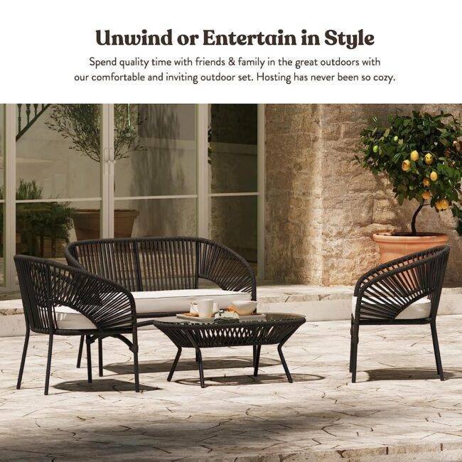4PCS Rope Furniture Set (Black/White) - Image 5
