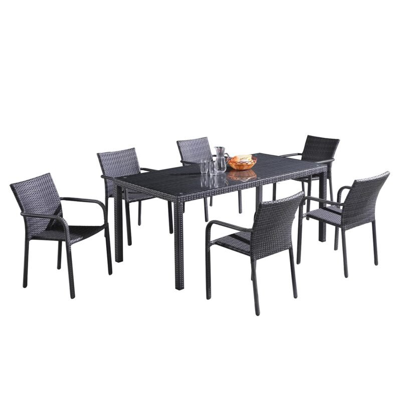 7-Piece Iron Outdoor Dining Set (Black) - Image 6
