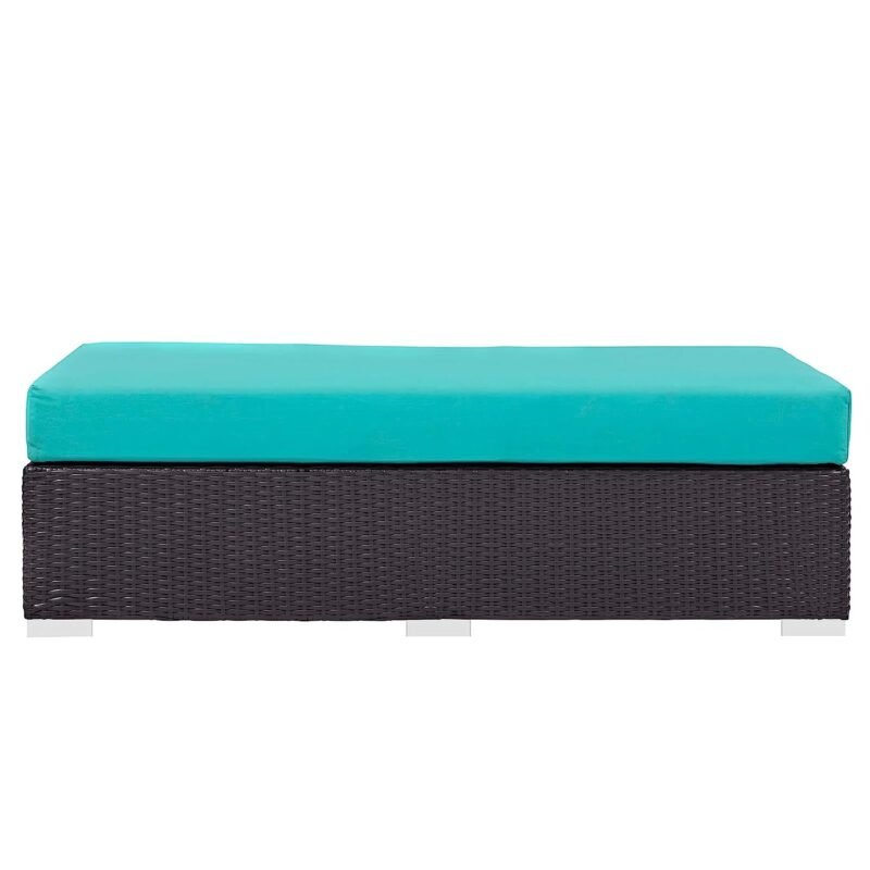 DEVOKO Wicker Rattan Patio Ottoman (Dark Brown/Turquoise) - Image 5