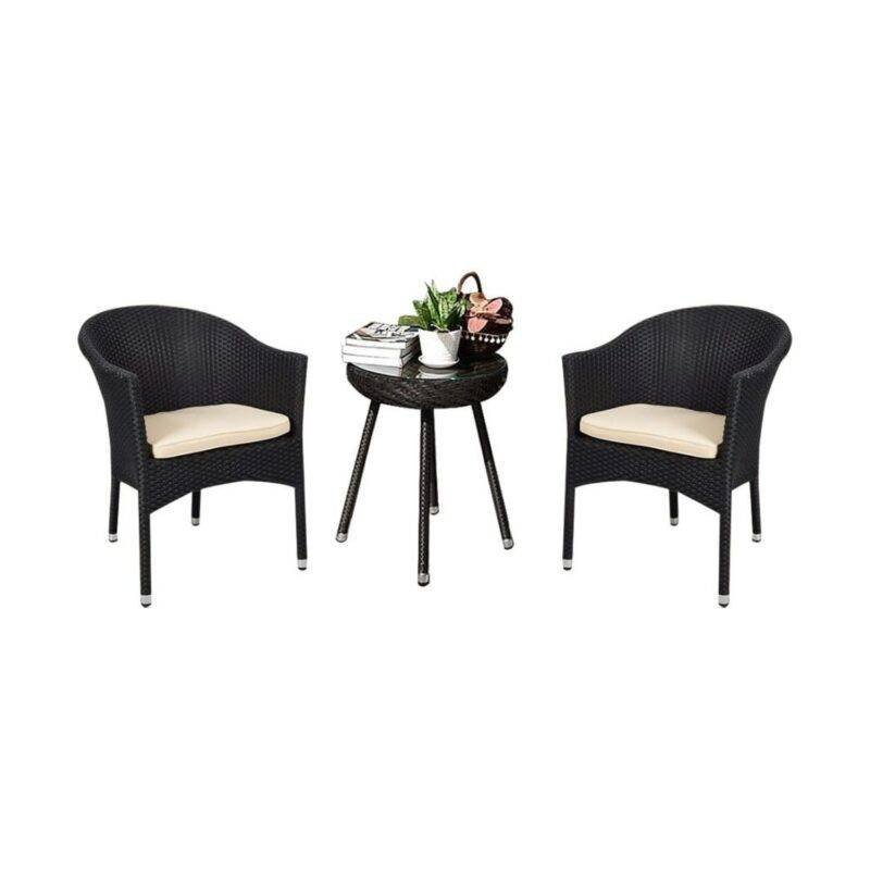 3-Piece Wicker Bistro Set (Black & Cream) - Image 4