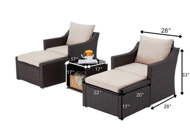 DEVOKO 5-Piece Patio Furniture Set with Cushions & Table (Dark Brown/Cream) - Image 2