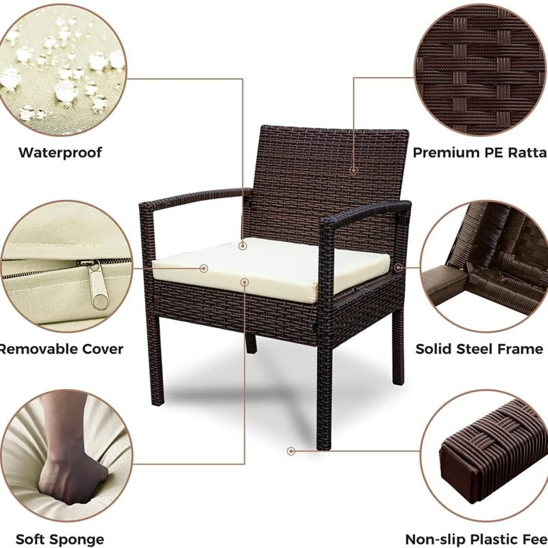 4 Piece Patio Furniture Set (Dark Brown/Off White) - Image 4