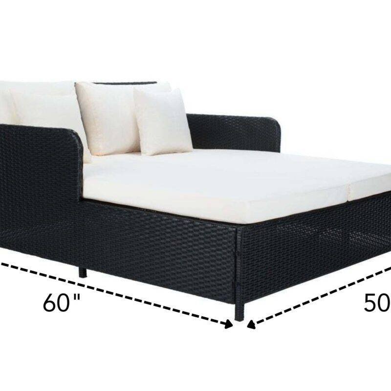 DEVOKO Rattan Daybed Patio Loveseat Sofa Set (Dark Brown & White) - Image 2