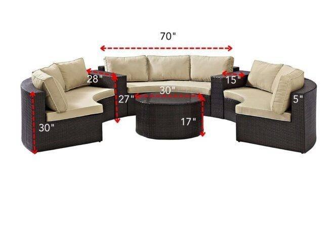 DEVOKO Rattan And Wicker 9 Seater Patio Set With Table (Dark Brown & Cream) - Image 2