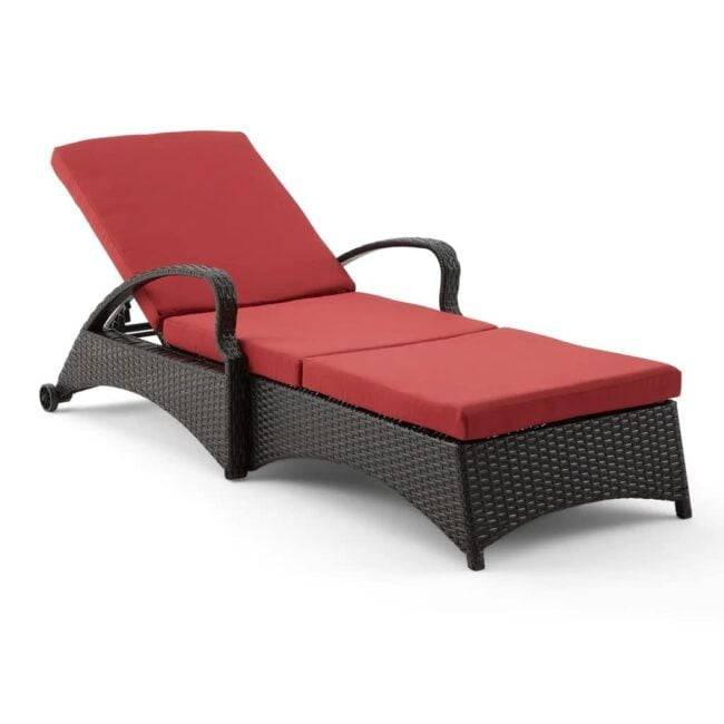 DEVOKO Outdoor Rattan Foldable Lounger: Dark Brown/Red - Image 4