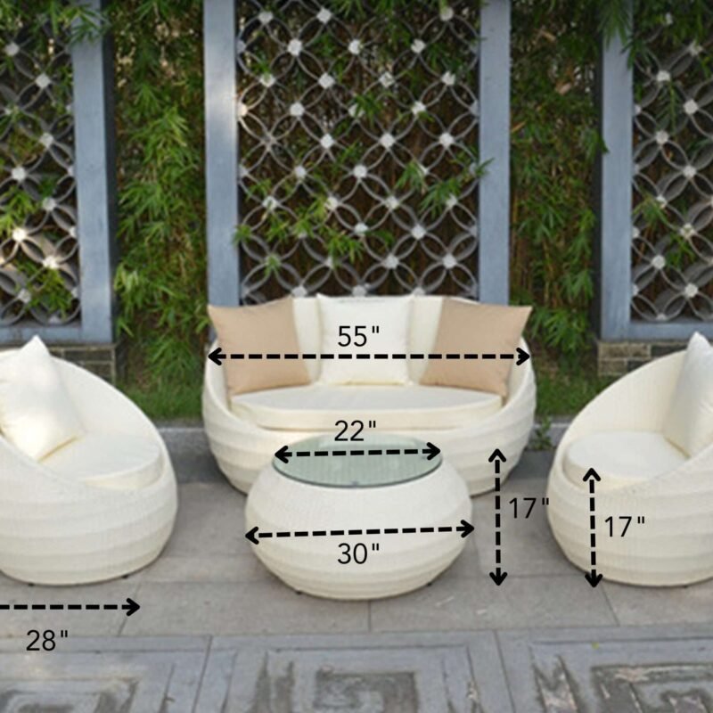 DEVOKO 4 Piece White Wicker Sofa Set Furniture With White Cushion - Image 2