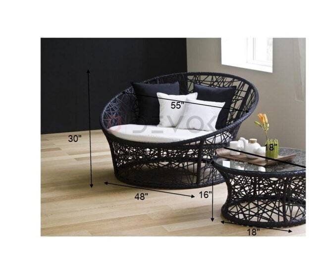 Black & White Wicker Round Daybed Set - Image 2