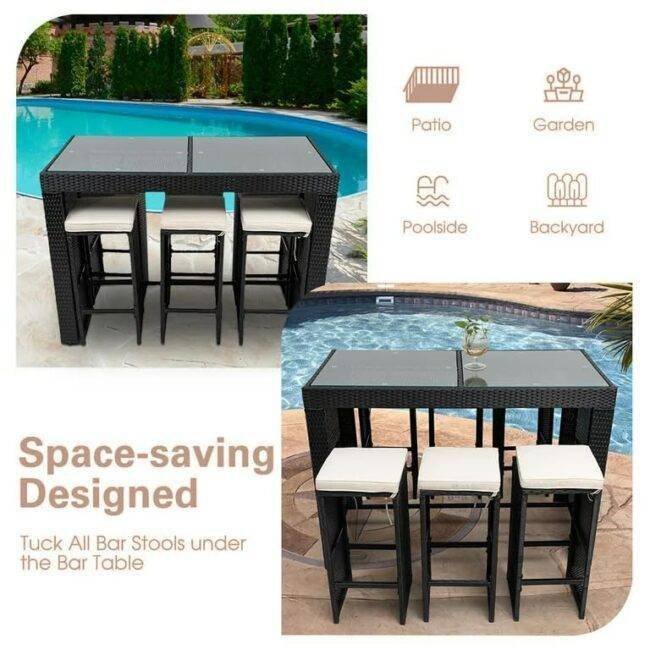 7 Piece Wicker Bar Set (Black/White) - Image 5