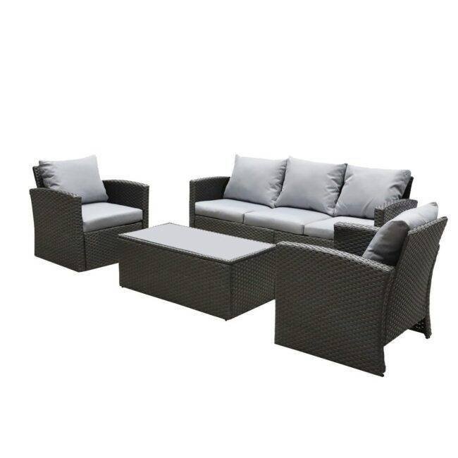 DEVOKO 4-Piece Rattan & Wicker Outdoor Patio Furniture Conversation Sofa Set (Black and Grey) - Image 6