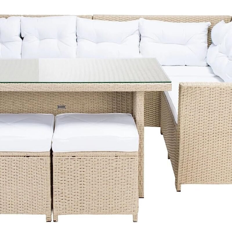 5-Piece Wicker Patio Conversation Set (Beige/White) - Image 5