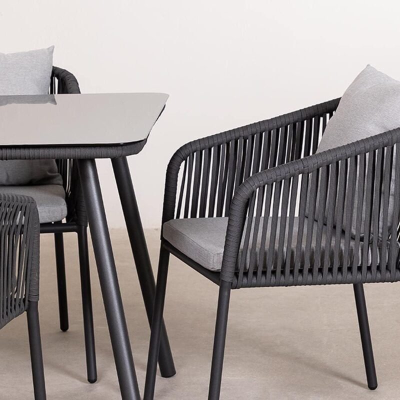 Rope Outdoor Dining Set (Dark Gray/Grey) Table Top: Without glass - Image 6