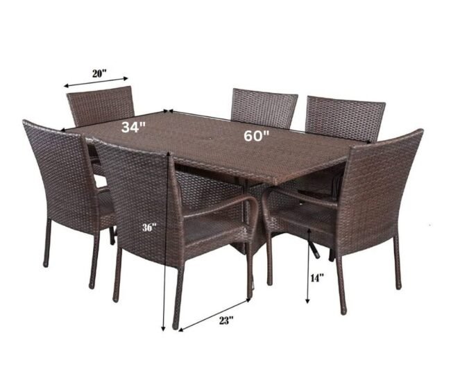 7-Piece Rattan Patio Dining Set: Outdoor Conversation Set (Dark Brown Wicker) - Image 2