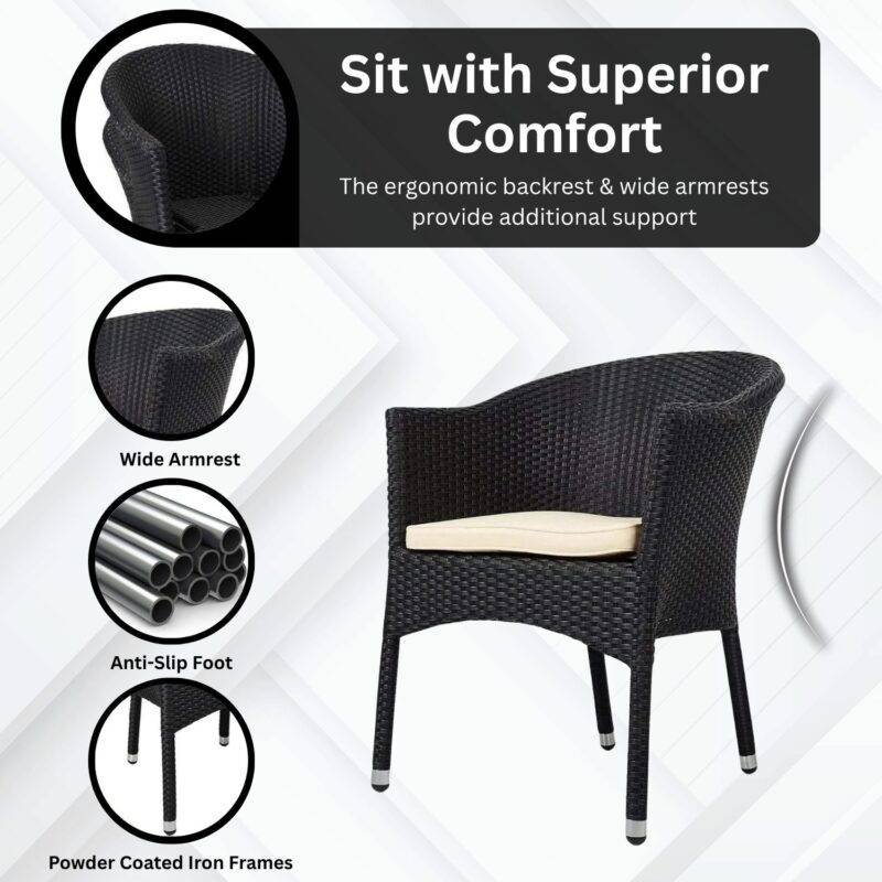 3-Piece Wicker Bistro Set (Black & Cream) - Image 5