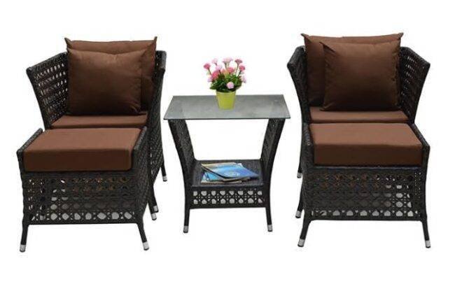 DEVOKO 5 Piece Wicker Conversation Set (Dark Brown) - Image 6