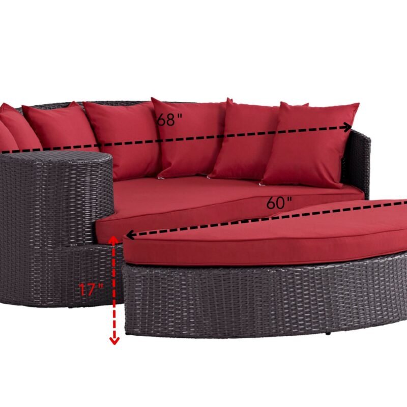 2-Piece Modular Sofa Daybed Set (Dark Brown and Red) - Image 2