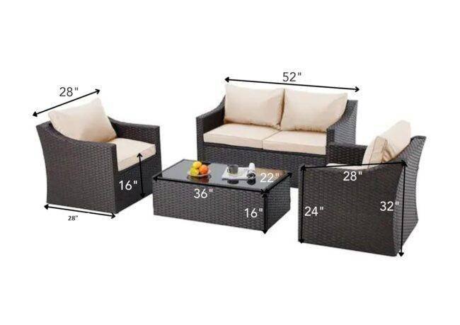 DEVOKO 4-Piece Outdoor Wicker Sectional Sofa Set with Table (Dark Brown & Cream) - Image 2