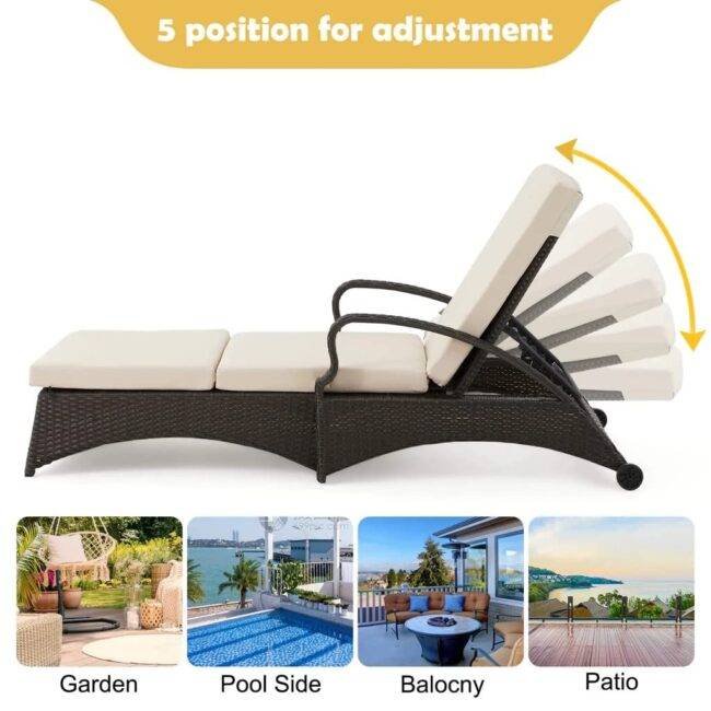 DEVOKO Patio Wicker Lounge Chair with Cushion (Dark Brown/Cream) - Image 4