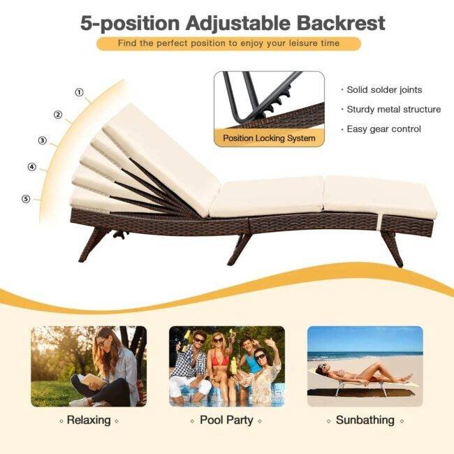 DEVOKO Patio Wicker Lounge Chair with Cushion (Dark Brown/Cream) - Image 4