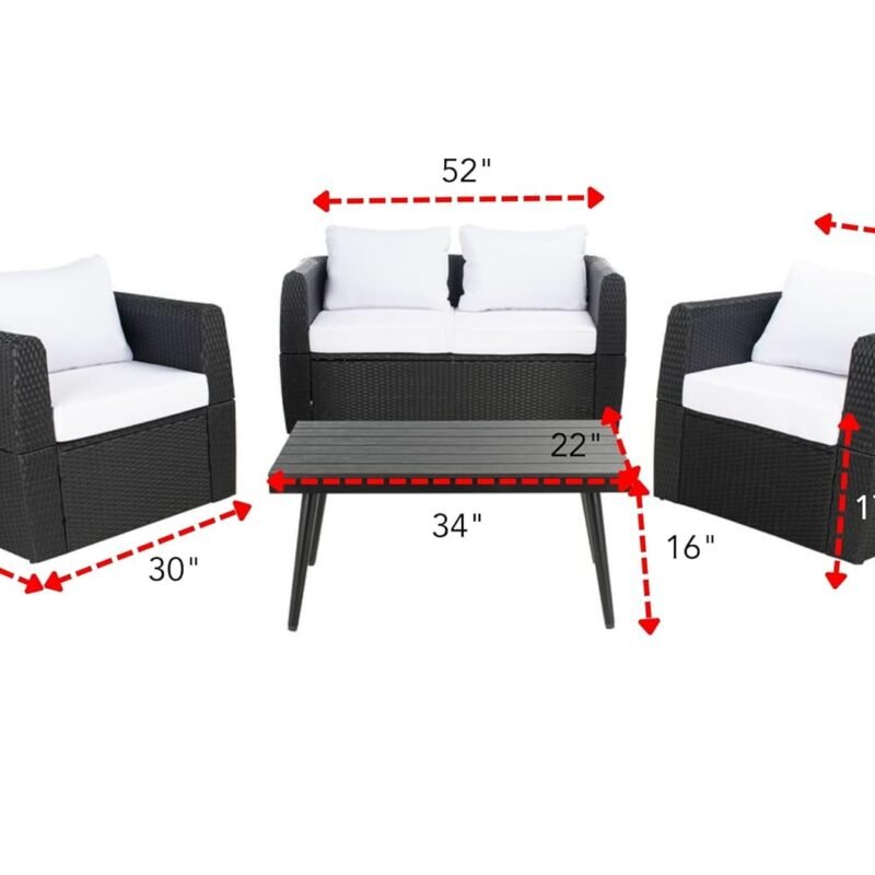 4pc HDPE Rattan Wicker Sofa Set (Black/White) - Image 2
