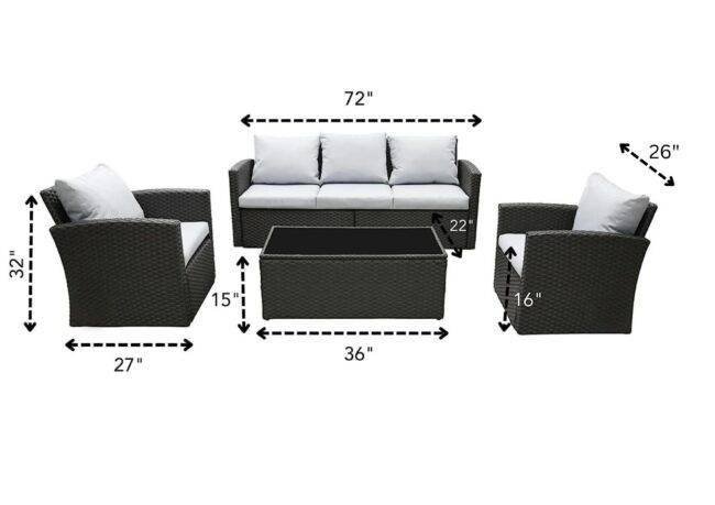 DEVOKO 4-Piece Rattan & Wicker Outdoor Patio Furniture Conversation Sofa Set (Black and Grey) - Image 2
