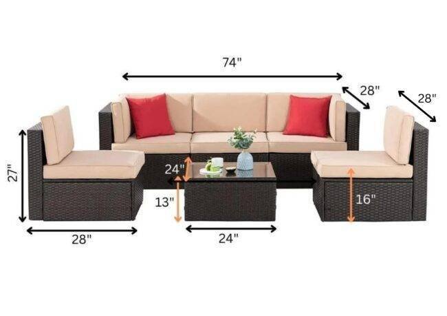 Dark Brown & Cream Outdoor Patio Sofa Set with Cushions & Pillows - Image 2