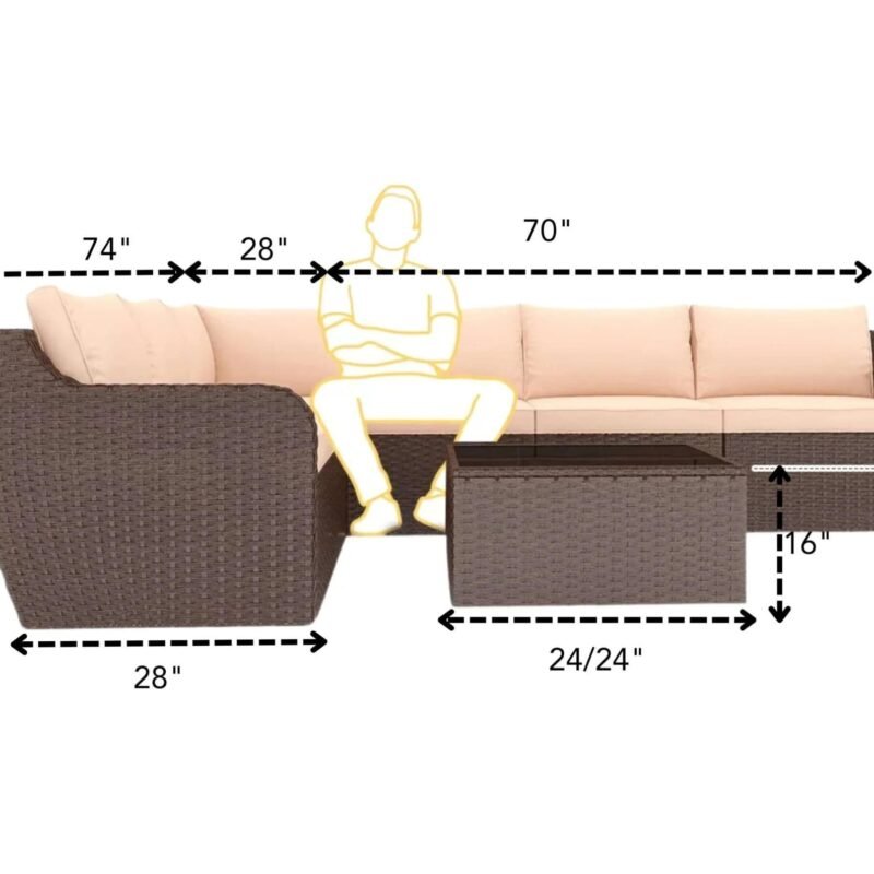 DEVOKO 3 PCS Patio Rattan Furniture Set Sectional Cushioned Sofa(Dark Brown & Cream) - Image 2