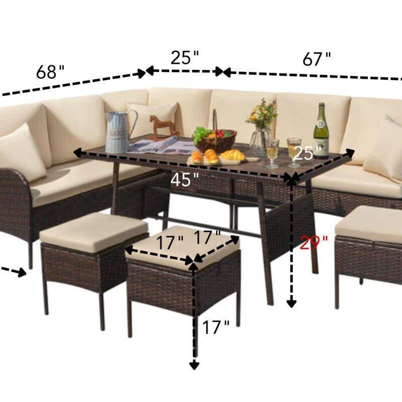 DEVOKO 6 Piece Outdoor Patio Furniture Set (Dark Brown & Cream) - Image 2
