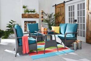 Devoko 4-Piece Outdoor Wicker Sofa Set with Center Table (Grey & Sky-blue)
