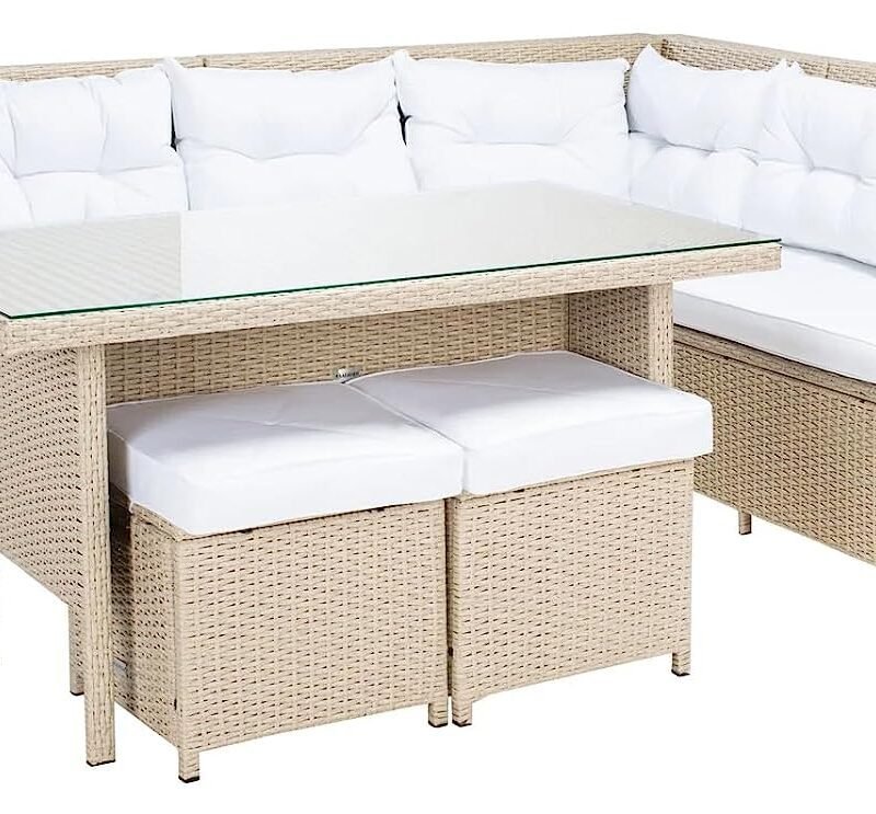 5-Piece Wicker Patio Conversation Set (Beige/White) - Image 7