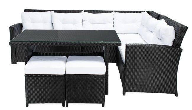 5-Piece Wicker Patio Conversation Set (Black/White) - Image 7