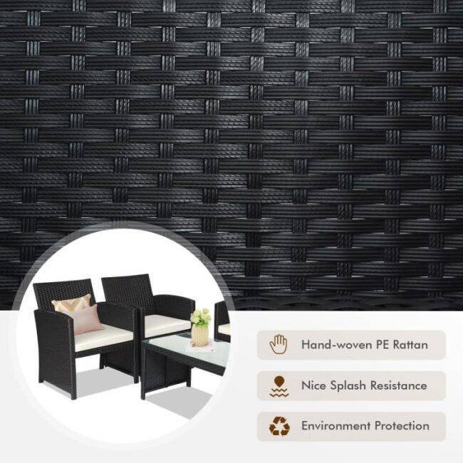 DEVOKO 4PCS Outdoor Patio Rattan Furniture Set (Black and White) - Image 7