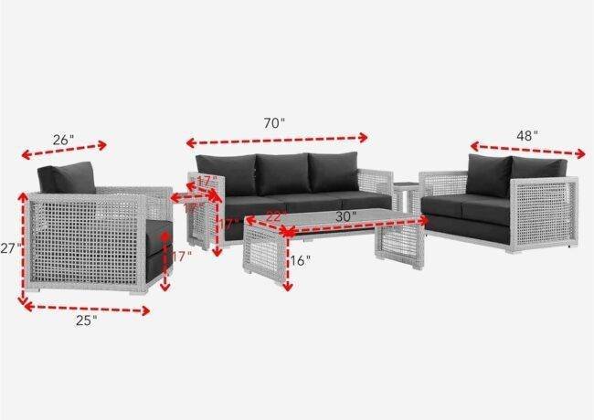 Outdoor 6 Pieces Sectional Patio Furniture (Grey and White) - Image 2