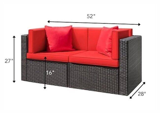 DEVOKO Outdoor Wicker Patio Sofa Set (Dark Brown, Red) - Image 2