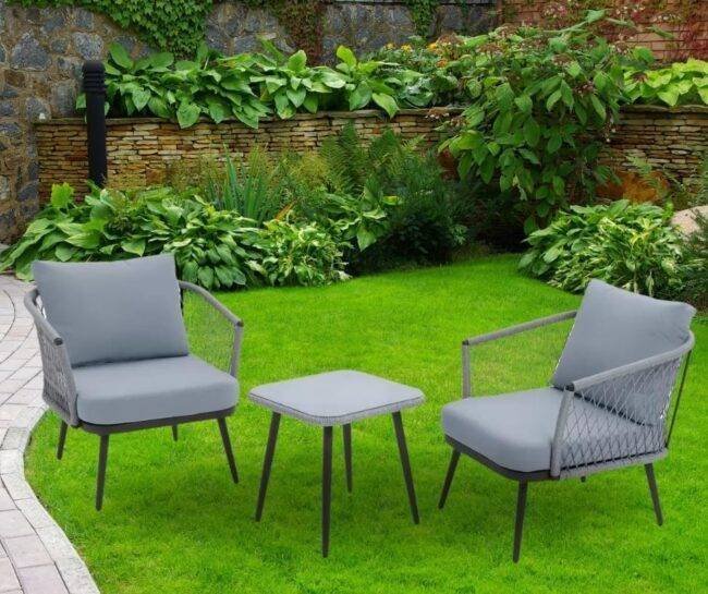 Rope Chairs with Cushions & Center Table (Grey) - Image 7