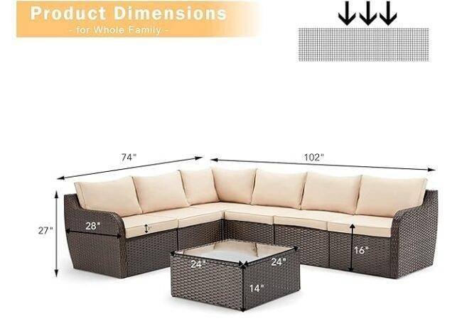 Devoko 3-Piece L-Shape Patio Conversation Set(Dark Brown & Cream) - Image 2