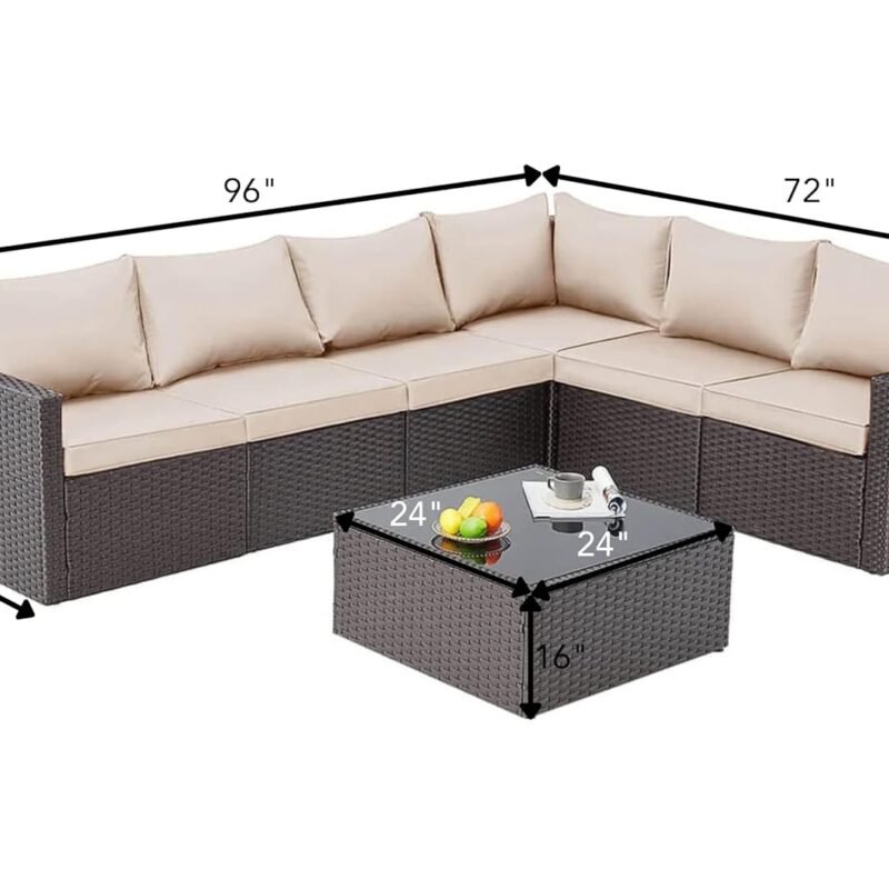 DEVOKO Wicker Furniture Set: Rattan Patio Sectional with Coffee Table & Cushions (Dark Brown/Cream) - Image 2