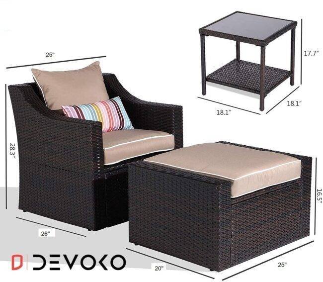 5-Piece Outdoor Wicker Furniture Set (Dark Brown Rattan & Cream Cushion) - Image 2