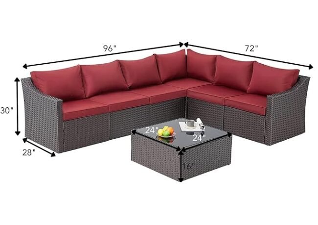 3-Piece Dark Brown Rattan Wicker Patio Set with Cushions and Table (Dark Brown/Red) - Image 2