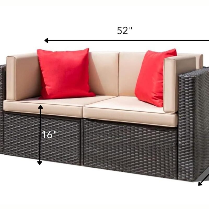 DEVOKO 1 Piece Outdoor Patio Sectional Sofa Couch (Dark Brown & Cream) - Image 2