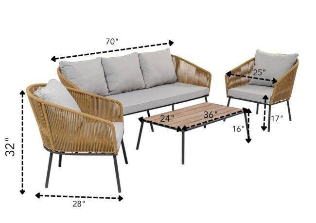 4-Piece Outdoor Patio Conversation Sofa Set (Beige and Grey) - Image 3