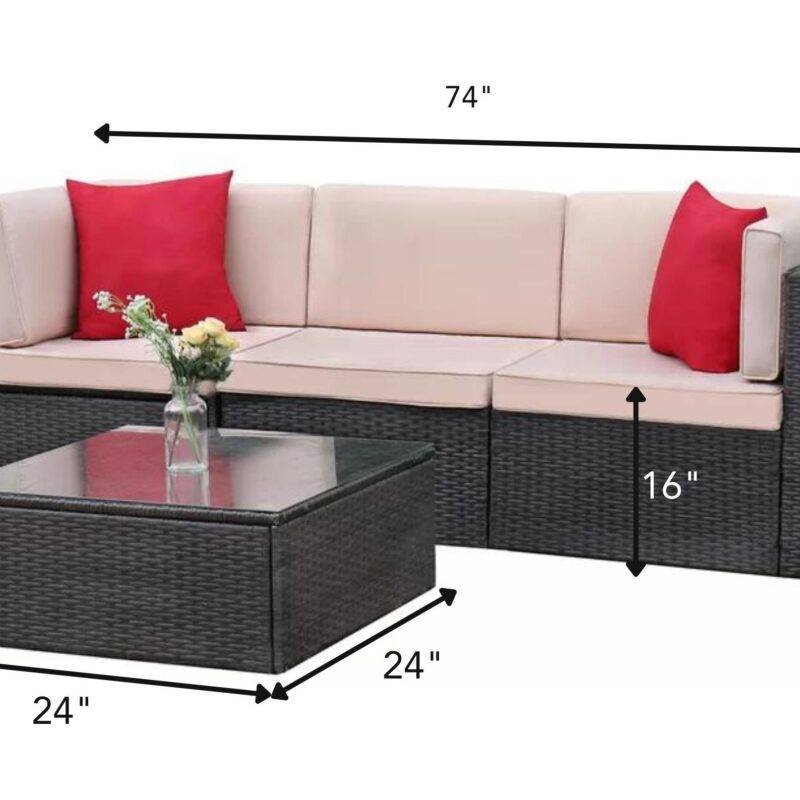 Cream and Dark Brown 2-Piece Rattan Wicker Sectional Sofa Sets - Image 2