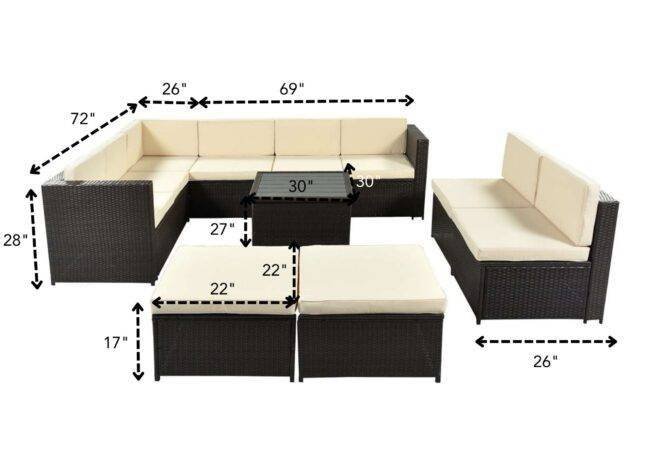DEVOKO 7-Piece Outdoor Wicker Sectional Sofa with Thick Cushions(Dark Brown & Cream) - Image 2