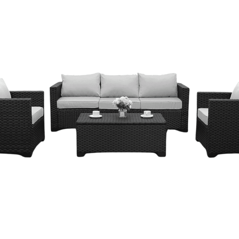 Black Wicker Outdoor Rattan Conversation 5 Seater Sofa Set - Image 4