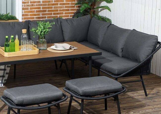 DEVOKO Outdoor Dining Sectional Sofa with Table and Chair, All Weather Rope Conversation Set - Image 3