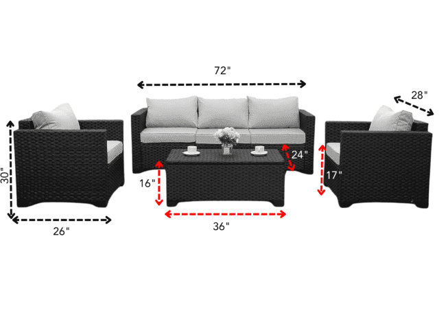 Black Wicker Outdoor Rattan Conversation 5 Seater Sofa Set - Image 2